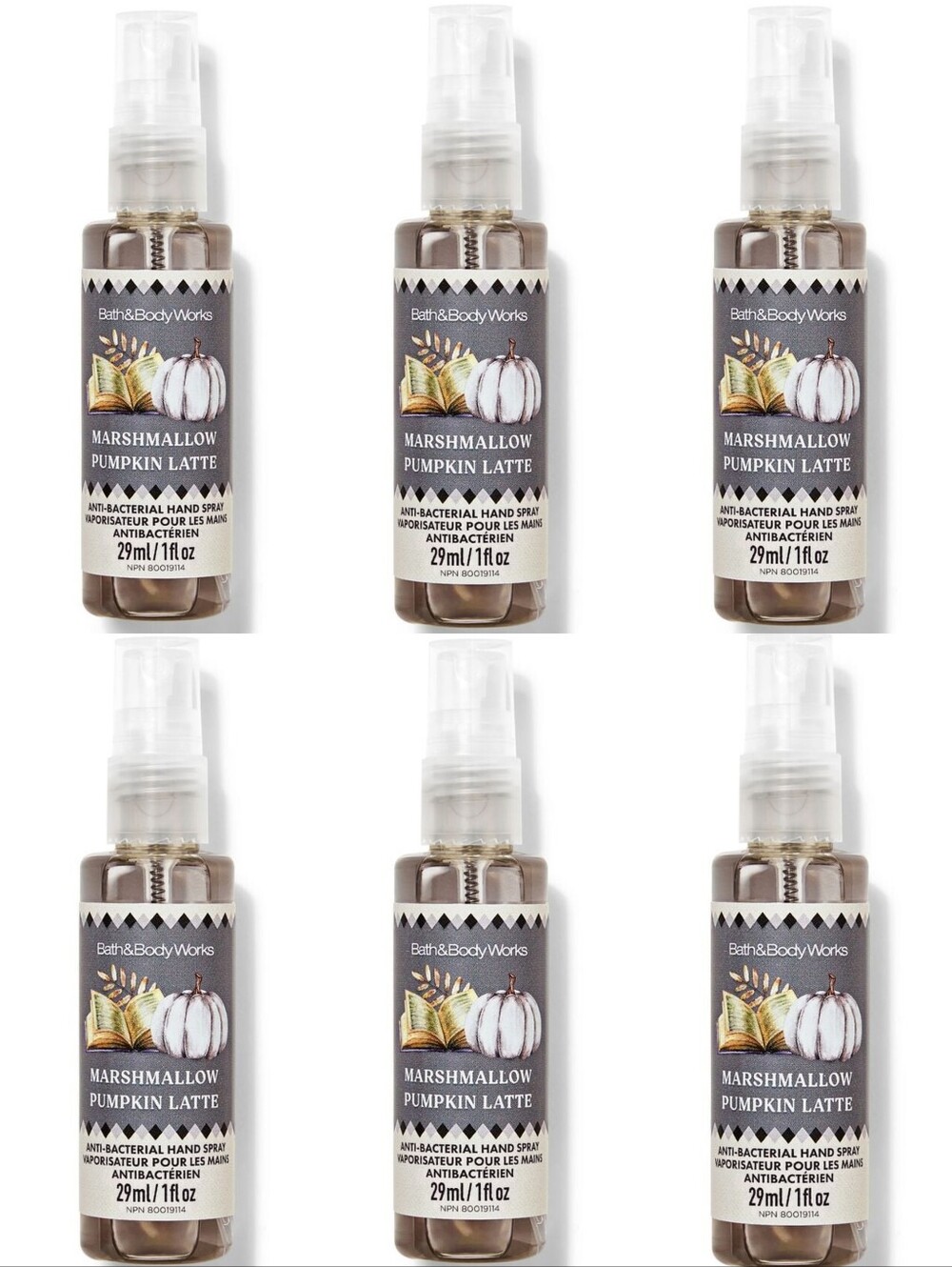 Bath & Body Works Marshmallow Pumpkin Latte Antibacterial Hand Spray Set of 6